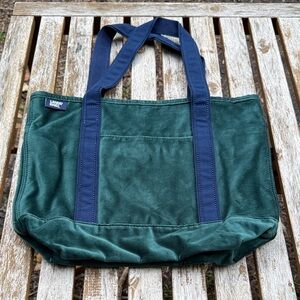Lands' End Forest Green Velvet Canvas Tote with Navy Straps